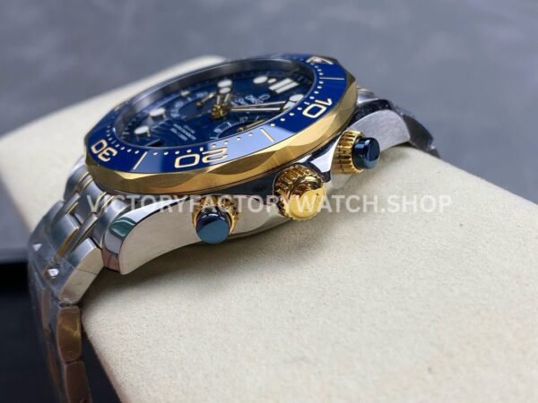 N1 Factory Omega Seamaster Diver 300M Co-Axial Chronometer Chrono (5) N1 Factory Omega Seamaster Diver 300M Co-Axial Chronometer Chronograph 210.20.44.51.03.001 44mm Half Yellow Gold Blue Dial