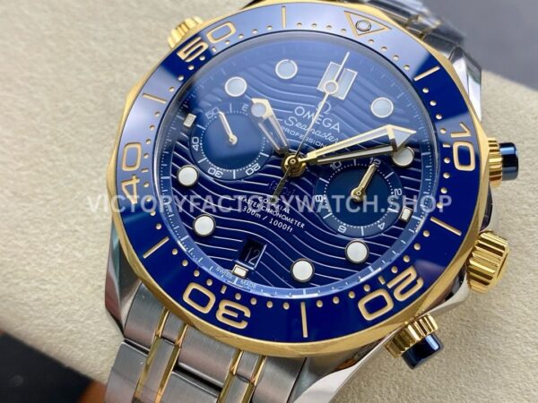 N1 Factory Omega Seamaster Diver 300M Co-Axial Chronometer Chrono (6) N1 Factory Omega Seamaster Diver 300M Co-Axial Chronometer Chronograph 210.20.44.51.03.001 44mm Half Yellow Gold Blue Dial