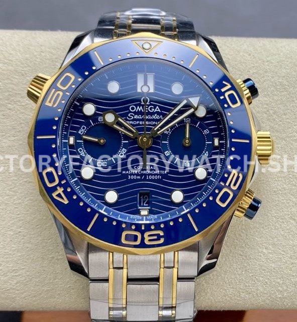 N1 Factory Omega Seamaster Diver 300M Co-Axial Chronometer Chrono (8) N1 Factory Omega Seamaster Diver 300M Chronograph 210.20.44.51.03.001 44mm half yellow gold blue dial replica watch