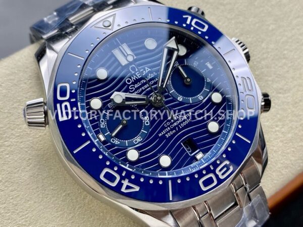 N1 Factory Omega Seamaster Diver 300M Co-Axial Chronometer Chronograph 210.30.44.51.03.001 44mm Full Steel Strap Blue Dial