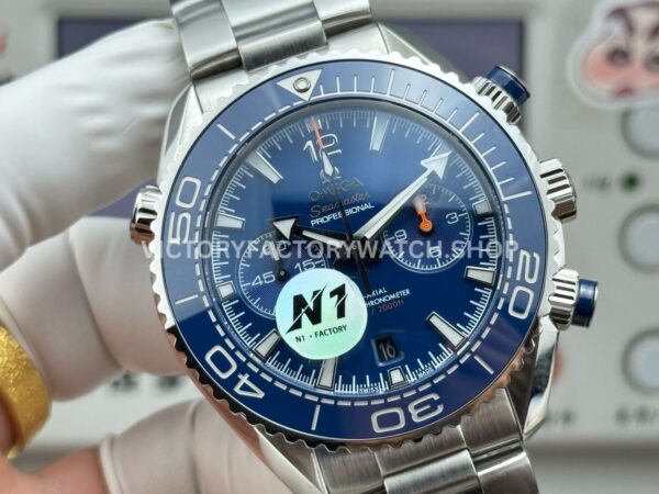 N1 Factory Omega Seamaster Planet Ocean Chronograph 215.30.46.51.03.001 45mm Full Steel Blue Dial