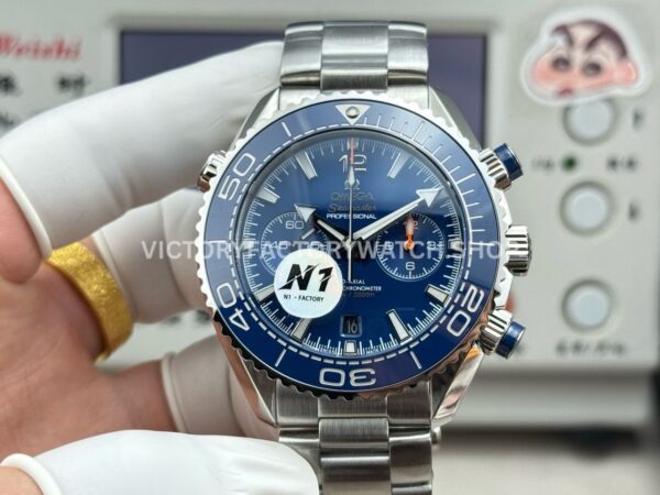 N1 Factory Omega Seamaster Planet Ocean Chronograph 215.30.46.51.03.001 45mm full steel blue dial replica watch