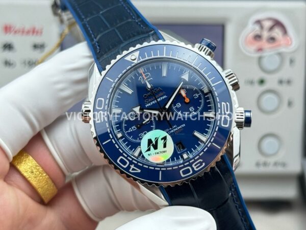 N1 Factory Omega Seamaster Planet Ocean Chronograph 215.30.46.51.03.001 45mm Steel Blue Leather Strap Blue Dial (4) N1 Factory Omega Seamaster Planet Ocean Chronograph 215.30.46.51.03.001 45mm Steel Blue Leather Strap Blue Dial