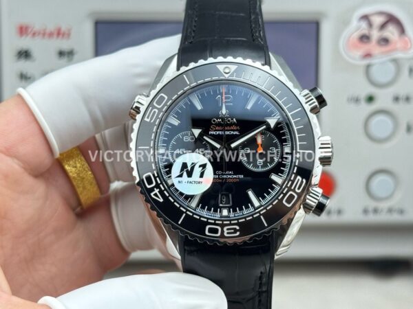 N1 Factory Omega Seamaster Planet Ocean Chronograph 215.33.46.51.01.001 45mm Steel Black Leather Strap Black Dial (4) N1 Factory Omega Seamaster Planet Ocean Chronograph 215.33.46.51.01.001 45mm steel black leather strap black dial replica watch