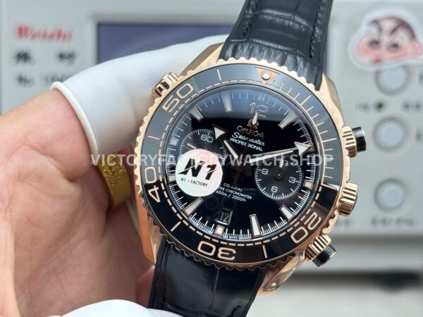 N1 Factory Omega Seamaster Planet Ocean Chronograph 45mm Full Yellow Gold Black Leather Strap Black Dial (4) N1 Factory Omega Seamaster Planet Ocean Chronograph 45mm Full Yellow Gold Black Leather Strap Black Dial