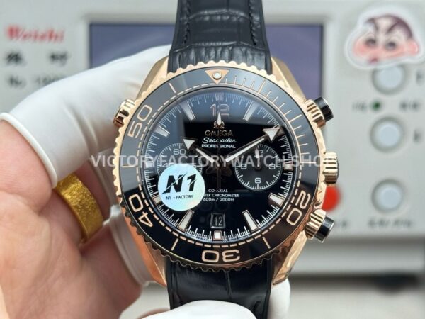 N1 Factory Omega Seamaster Planet Ocean Chronograph 45mm Full Yellow Gold Black Leather Strap Black Dial (6) N1 Factory Omega Seamaster Planet Ocean Chronograph 45mm full yellow gold black leather strap black dial replica watch