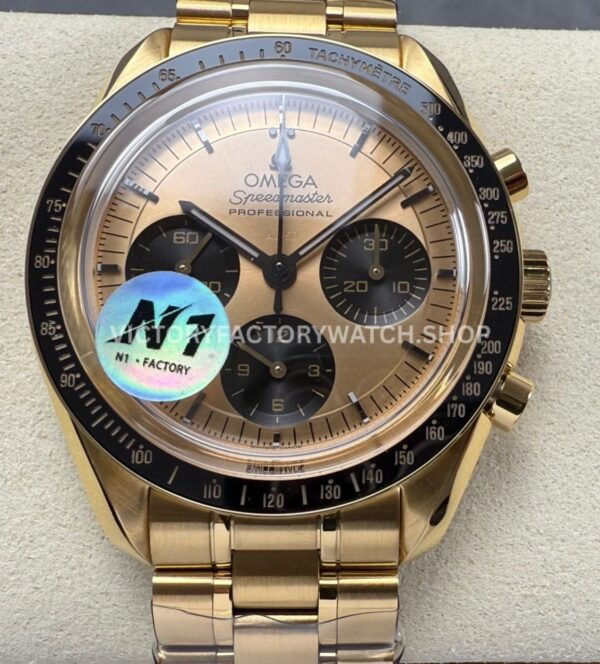 N1 Factory Omega Speedmaster Professional Moonwatch 310.23.42.50.99.001 Full Yellow Gold Pink Dial (7) N1 Factory Omega Speedmaster Professional Moonwatch 310.23.42.50.99.001 yellow gold case pink dial replica watch