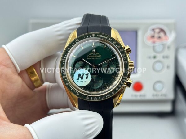 N1 Factory Omega Speedmaster Professional Moonwatch 310.63.42.50.02.001 Gold Rubber Strap Green Dial (5) N1 Factory Omega Speedmaster Professional Moonwatch 310.63.42.50.02.001 yellow gold rubber strap green dial replica watch