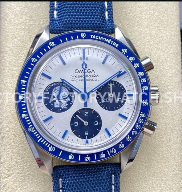 N1 Factory Omega Speedmaster Silver Snoopy Award 50th Anniversary 310.32 (1) N1 Factory Omega Speedmaster Silver Snoopy Award 50th Anniversary 42mm white dial textile strap replica watch