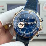 N1 Factory Omega Seamaster Planet Ocean Chronograph 215.20.46.51.03.00145mm Half Yellow Gold Blue Leather Strap Blue Dial
