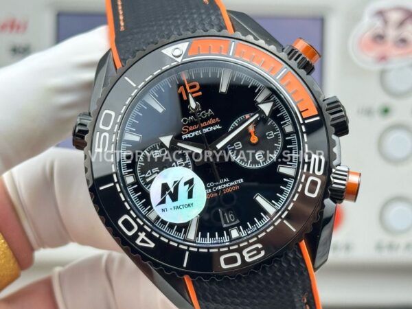 N1 Factory Omega Seamaster Planet Ocean Chronograph 215.92.46.51.01.001 45mm Black DLC-coated Rubber Strap Black Dial