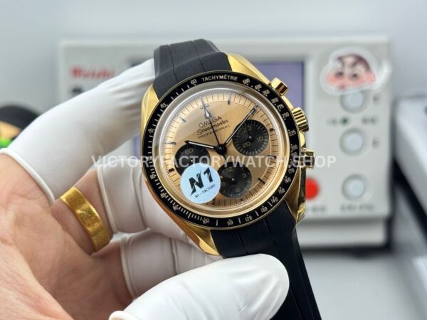 N1 Factory Omega Speedmaster Professional Moonwatch 310.62.42.50.99.001 42mm Yellow Gold Rubber Strap Pink Dial