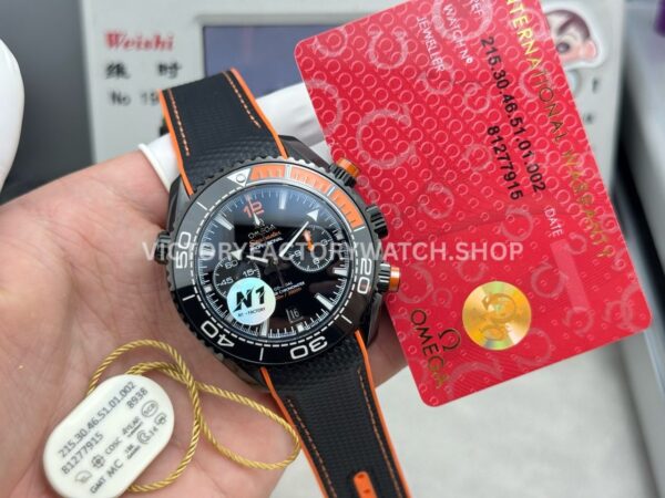 N1 Factory Omega Seamaster Planet Ocean Chronograph 215.92.46.51.01.001 45mm Black DLC-coated Rubber Strap Black Dial