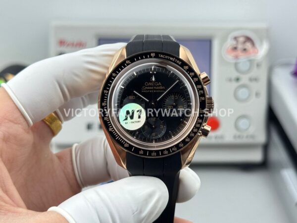 N1 Factory Omega Speedmaster Professional Moonwatch 310.63.42.50.02.001 rose gold rubber strap black dial replica watch