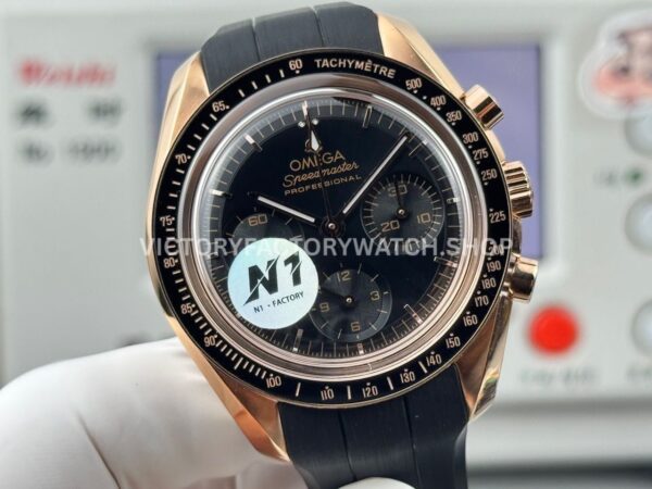N1 Factory Omega Speedmaster Professional Moonwatch 310.63.42.50.02.001 42mm Rose Gold Rubber Strap Black Dial
