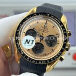 N1 Factory Omega Speedmaster Professional Moonwatch 310.62.42.50.99.001 42mm Yellow Gold Rubber Strap Pink Dial