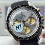 N1 Factory Omega Speedmaster Professional Moonwatch 310.20.42.50.02.001 42mm Yellow Gold Rubber Strap Silver Dial