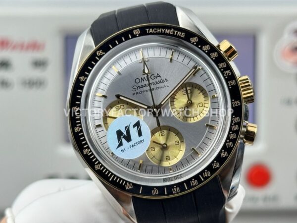 N1 Factory Omega Speedmaster Professional Moonwatch 310.20.42.50.02.001 42mm Yellow Gold Rubber Strap Silver Dial