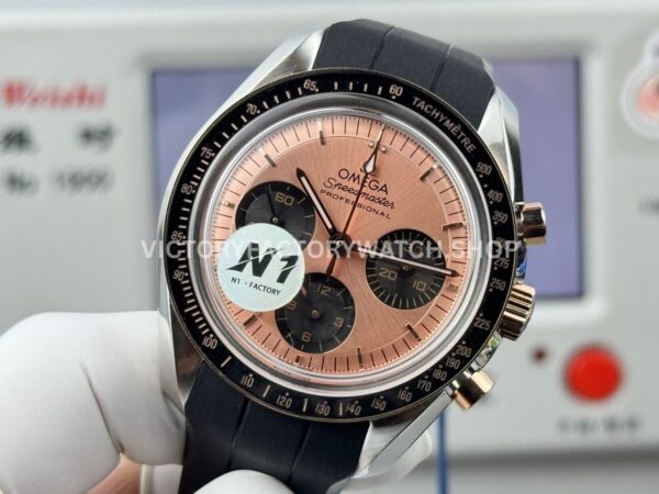 N1 Factory Omega Speedmaster Professional Moonwatch 310.62.42.50.99.001 42mm Yellow Gold Rubber Strap Pink Dial