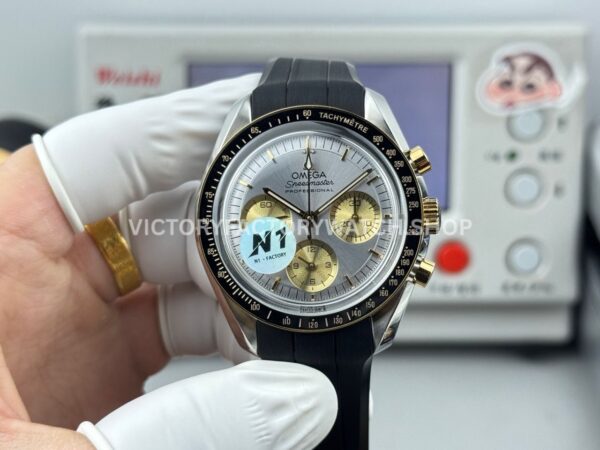 N1 Factory Omega Speedmaster Professional Moonwatch 310.20.42.50.02.001 yellow gold rubber strap silver dial replica watch