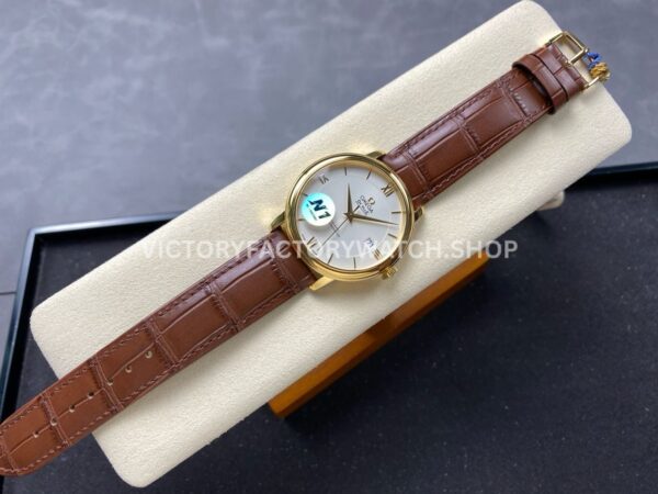 N1 Factory Omega De Ville Prestige 424.53.40.20.02.001 39.5mm Rose Gold Brown Leather Strap Roman Number Silver Dial
