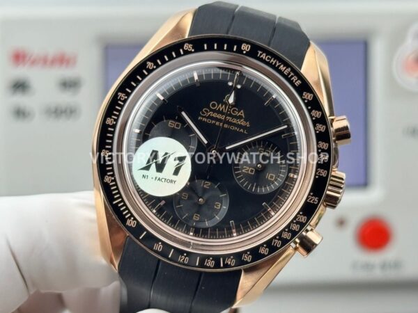 N1 Factory Omega Speedmaster Professional Moonwatch 310.63.42.50.02.001 42mm Rose Gold Rubber Strap Black Dial