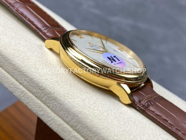 N1 Factory Omega De Ville Prestige 424.53.40.20.02.001 39.5mm Rose Gold Brown Leather Strap Roman Number Silver Dial