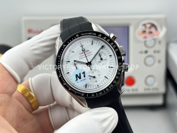 N1 Factory Omega Speedmaster Professional Moonwatch 310.30.42.50.04.001 42mm Steel Rubber Strap White Dial