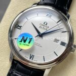 N1 Factory Omega De Ville Prestige 424.53.40.20.04.001 39.5mm White Gold Black Leather Strap Roman Number Silver Dial