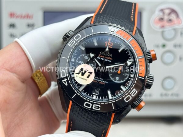 N1 Factory Omega Seamaster Planet Ocean Chronograph 215.92.46.51.01.001 45mm Black DLC-coated Rubber Strap Black Dial