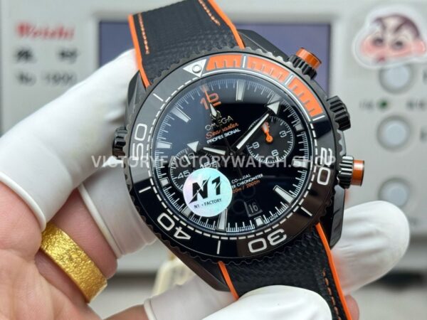 N1 Factory Omega Seamaster Planet Ocean Chronograph 215.92.46.51.01.001 45mm Black DLC-coated Rubber Strap Black Dial