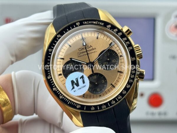 N1 Factory Omega Speedmaster Professional Moonwatch 310.62.42.50.99.001 42mm Yellow Gold Rubber Strap Pink Dial