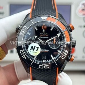 N1 Factory Omega Planet Ocean Chronograph 45mm black DLC black dial rubber strap replica watch