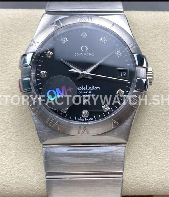 OM+ Factory Omega Constellation Men 123.10.38.21.51.00 38mm full steel diamond black dial replica watch