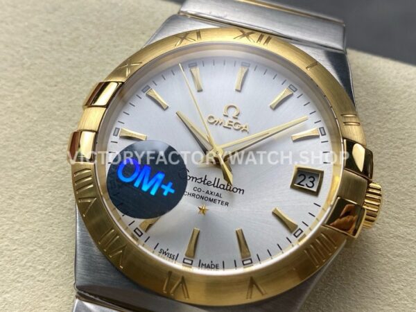 OM+ Factory Omega Constellation Men 123.20.38.21.02.002 38mm Gold Steel Silver Dial