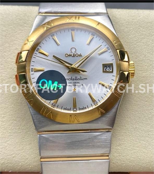 OM+ Factory Omega Constellation Men 123.20.38.21.02.002 38mm gold steel silver dial replica watch