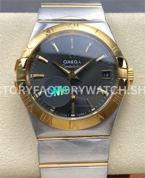OM+ Factory Omega Constellation Men 123.20.38.21.06.001 38mm Yellow GoldSteel Grey Dial (5) OM+ Factory Omega Constellation Men 123.20.38.21.06.001 38mm yellow gold steel grey dial replica watch