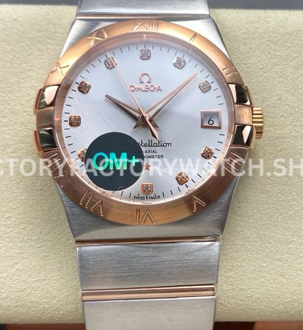 OM+ Factory Omega Constellation Men 123.20.38.21.52.002 38mm Rose GoldSteel Diamond Silver Dial (2) OM+ Factory Omega Constellation Men 123.20.38.21.52.002 38mm rose gold steel diamond silver dial replica watch