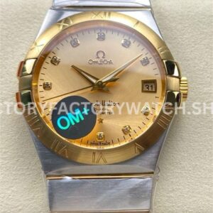 OM+ Factory Omega Constellation Men 123.20.38.21.58.001 38mm GoldSteel Diamond Gold Dial (9) OM+ Factory Omega Constellation Men 123.20.38.21.58.001 38mm gold steel diamond gold dial replica watch