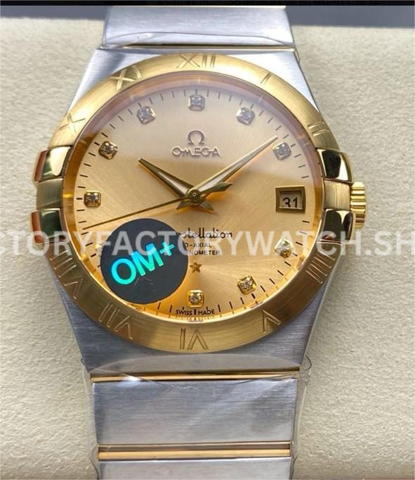 OM+ Factory Omega Constellation Men 123.20.38.21.58.001 38mm GoldSteel Diamond Gold Dial (9) OM+ Factory Omega Constellation Men 123.20.38.21.58.001 38mm gold steel diamond gold dial replica watch
