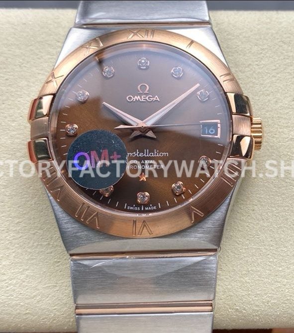 OM+ Factory Omega Constellation Men 123.20.38.21.63.001 38mm Rose GoldSteel Diamond Brown Dial (8) OM+ Factory Omega Constellation Men 123.20.38.21.63.001 38mm rose gold steel diamond brown dial replica watch