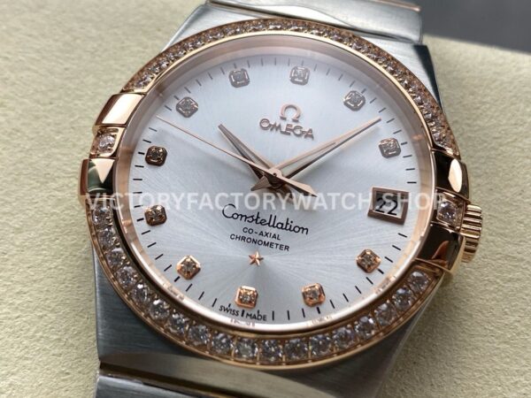 OM+ Factory Omega Constellation Men 123.25.38.21.52.001 38mm Diamond Bezel Rose GoldSteel Diamond Silve OM+ Factory Omega Constellation Men 123.25.38.21.52.001 38mm Diamond Bezel Rose Gold Steel Diamond Silver Dial