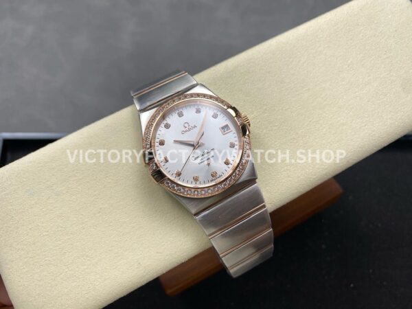 OM+ Factory Omega Constellation Men 123.25.38.21.52.001 38mm Diamond Bezel Rose GoldSteel Diamond Silver (1) OM+ Factory Omega Constellation Men 123.25.38.21.52.001 38mm Diamond Bezel Rose Gold Steel Diamond Silver Dial