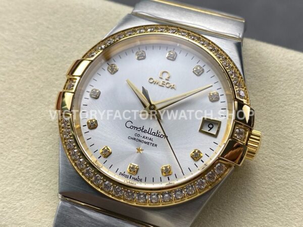 OM+ Factory Omega Constellation Men 123.25.38.21.52.001 38mm Diamond Bezel Yellow GoldSteel Diam (6) OM+ Factory Omega Constellation Men 123.25.38.21.52.001 38mm Diamond Bezel Yellow Gold Steel Diamond Silver Dial