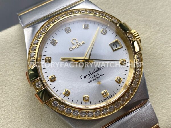 OM+ Factory Omega Constellation Men 123.25.38.21.52.001 38mm Diamond Bezel Yellow GoldSteel Diam (7) OM+ Factory Omega Constellation Men 123.25.38.21.52.001 38mm Diamond Bezel Yellow Gold Steel Diamond Silver Dial