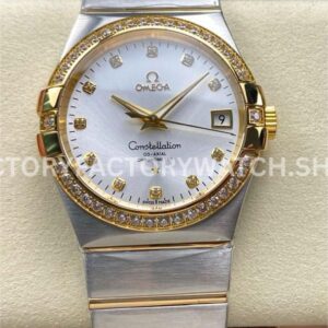 OM+ Factory Omega Constellation Men 123.25.38.21.52.001 38mm Diamond Bezel Yellow GoldSteel Diam (8) OM+ Factory Omega Constellation Men 123.25.38.21.52.001 38mm diamond bezel yellow gold steel diamond silver dial replica watch