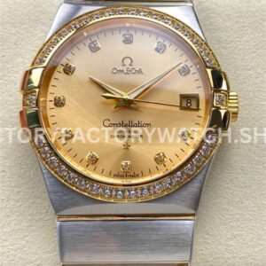 OM+ Factory Omega Constellation Men 123.25.38.21.58.001 38mm Diamond Bezel GoldSteel Diamond Champag (3) OM+ Factory Omega Constellation Men 123.25.38.21.58.001 38mm diamond bezel gold steel diamond champagne dial replica watch