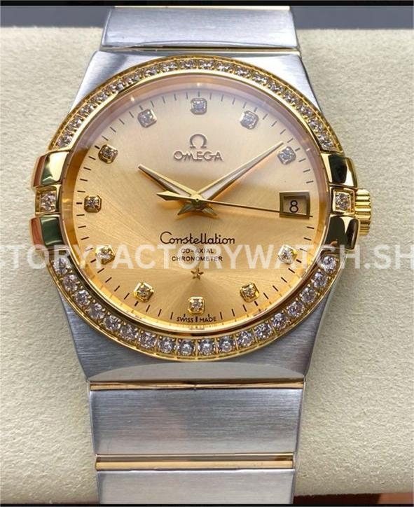 OM+ Factory Omega Constellation Men 123.25.38.21.58.001 38mm Diamond Bezel GoldSteel Diamond Champag (3) OM+ Factory Omega Constellation Men 123.25.38.21.58.001 38mm diamond bezel gold steel diamond champagne dial replica watch