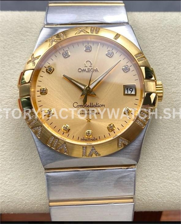 OM+ Factory Omega Constellation Men 123.25.38.21.58.002 38mm GoldSteel Diamond Champagne Dial (3) OM+ Factory Omega Constellation Men 123.25.38.21.58.002 38mm gold steel diamond champagne dial replica watch
