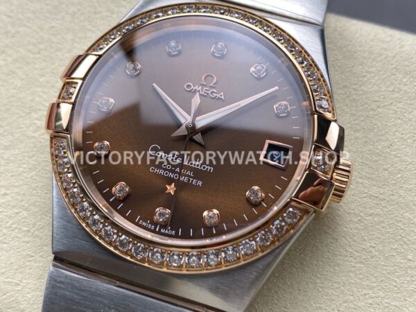 OM+ Factory Omega Constellation Men 123.25.38.21.63.001 38mm Diamond Bezel Rose GoldSteel Diamond Brown (3) OM+ Factory Omega Constellation Men 123.25.38.21.63.001 38mm Diamond Bezel Rose Gold Steel Diamond Brown Dial